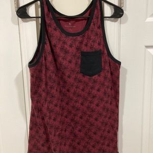 Dark Red Shouthouse Tank Top with Flower Design